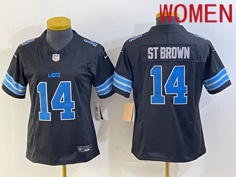 Women Detroit Lions #14 St Brown Black Three generations 2024 Nike Vapor F.U.S.E. Limited NFL Jersey->women nfl jersey->Women Jersey